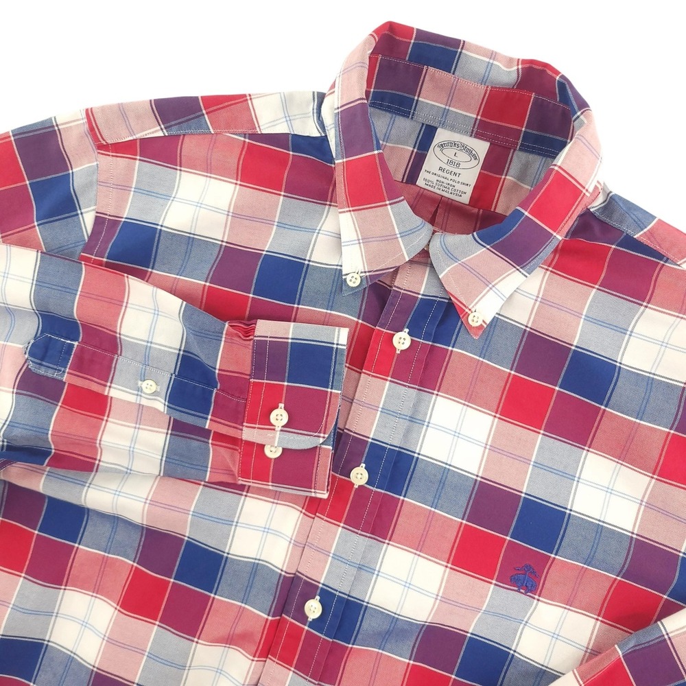 Brooks Brothers Shirt Mens L Multicolor Plaid Long Sleeve Button Down Non Iron